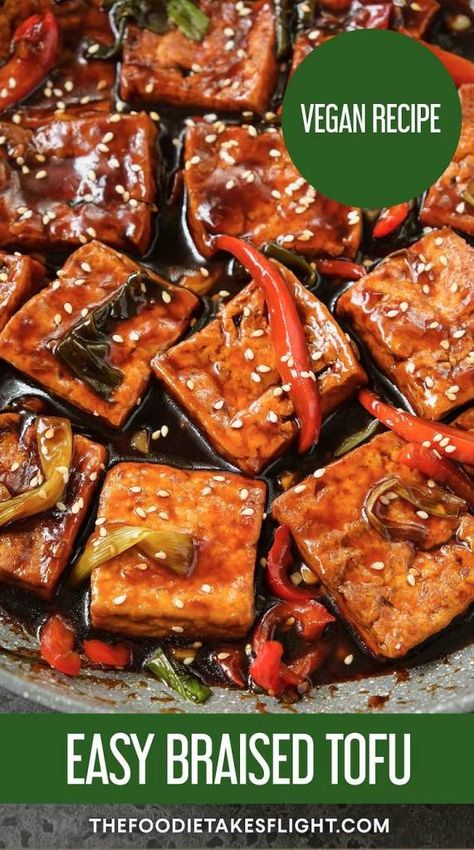 Easy Braised Tofu Asian Tofu Recipes, Braised Tofu, Tofu Recipes Easy, Tempeh Recipes, Chinese Cooking Wine, Vegan Tofu, Tofu Dishes, Savory Sauce, Recipes Vegan