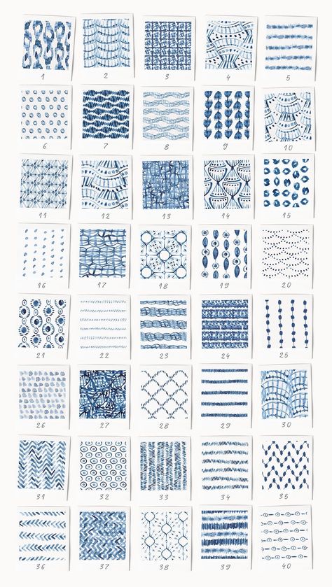 Watercolor Patterns, Japanese Patterns, Zentangle Patterns, Watercolor Texture, Watercolor Pattern, Blue Watercolor, Pottery Painting, Art Journals, Indigo Blue