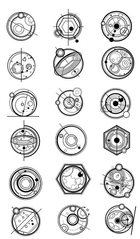 Gallifreyan Writing, Tardis Console, Cool Symbols, Arte Doodle, Geometric Symbols, Geometric Tattoo Design, Magic Symbols, Geometry Art, Magic Circle