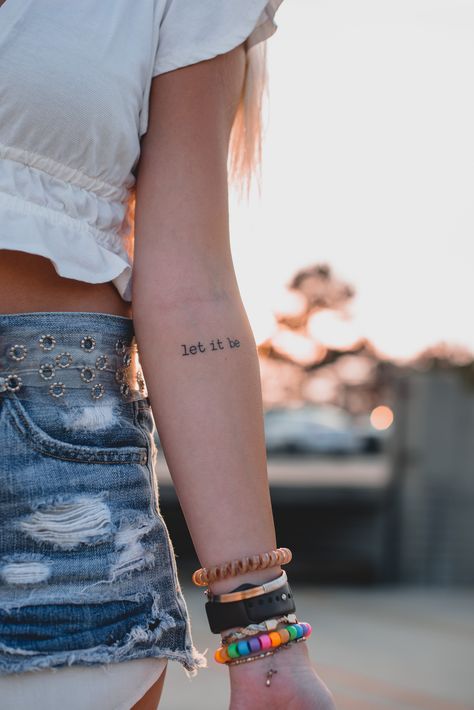 Let It Be Beatles Tattoo, Simple Beatles Tattoo, Let Go Tattoo Ideas, Beatles Tattoo Minimalist, The Beatles Tattoo Ideas, Be Free Tattoo, Let It Be Tattoo Ideas, Beatles Inspired Tattoos, Infinity Arrow Tattoo