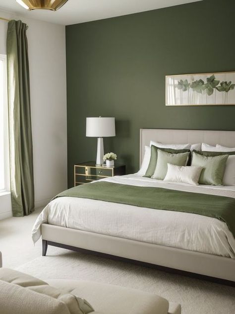 Light Green Bedrooms, Olive Green Bedrooms, Green Bedroom Walls, Colored Furniture, Green Bedroom Decor, Room Color Combination, Green Accent Walls, Guest Bedroom Design, Sage Green Bedroom