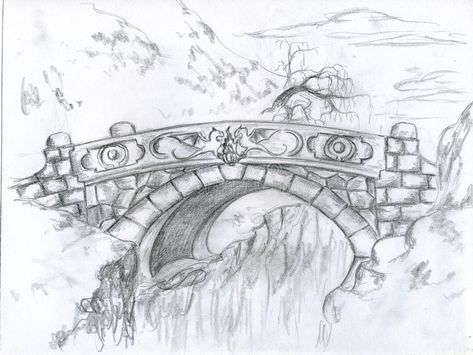 Fantasy Bridge, Fairytale Drawings, Dragons Drawing, Bridge Drawing, Two Dragons, Castle Drawing, Scene Drawing, Fantasy Drawings, Perspective Art