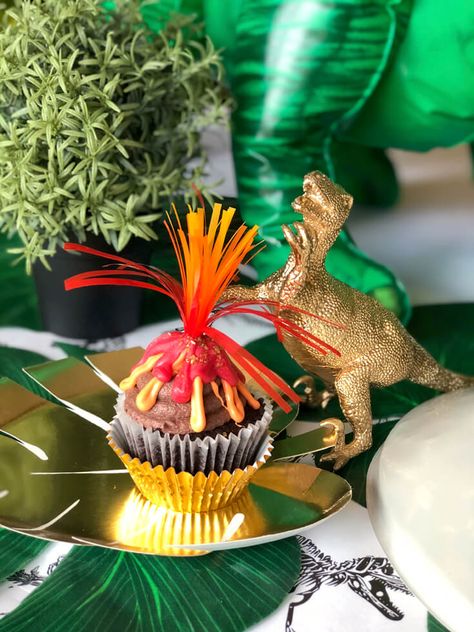 Volcano Cupcakes, Dinosaur Party Centerpiece, Volcano Party, Volcano Birthday, Dinosaur Party Food, Dinosaur Birthday Party Ideas, Dinosaur Party Invitations, Jurassic Park Party, Dinosaur Party Ideas