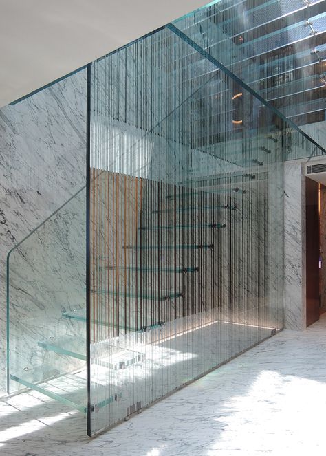 Glass stair and skylight by Carpenter Lowings interior Hong Kong, China Glass Stair, Stair Well, Glass Stairs, Staircase Ideas, Glass Staircase, Divider Design, Stone Stairs, Stairs Architecture, Staircase Railings