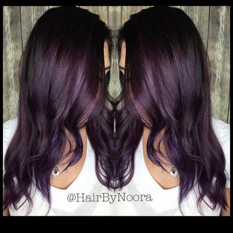 “Metallic Eggplant  Added a flicker of @pravana #VividBlack to give this rich Violet that smokey yet deep color. #Smokeyviolethair” Eggplant Hair, Trendy We Fryzurach, Dark Purple Hair, Plum Hair, Violet Hair, Have Inspiration, Burgundy Hair, Hair Color And Cut, Summer Hair Color