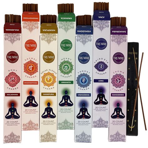 PRICES MAY VARY. Enhance your spiritual journey with Trumiri Chakra Incense Sticks, crafted to balance and harmonize your muladhara chakra. Experience the soothing aroma of our sacral chakra incense sticks, made from organic, non-toxic ingredients for a pure and safe ambiance. Embrace the diversity of scents with our incense variety pack, featuring 7 different fragrances in each box of 20 sticks. Elevate your meditation practice with our slow-burning incense sticks, designed to promote focus and Incense Branding, Chakra Altar, Meditation Alter, Chakra Incense, Muladhara Chakra, Anahata Chakra, Chakra Candle, Chakra Alignment, Burning Incense