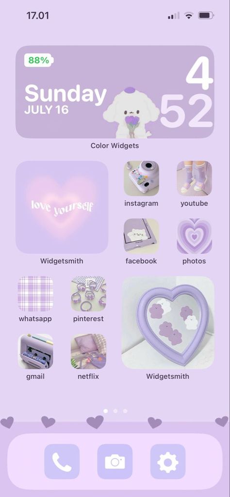 aesthetic home screen ios 16 Ios 16 Home Screen Ideas Purple, Pastel Purple Widget, Home Screen Ios 16, Home Screen Purple, Purple Pastel Aesthetic, Purple Home Screen, Make Your Phone Aesthetic, Cute Lock Screen, Iphone Home Screen Ideas