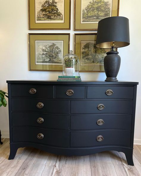 🖤AVAILABLE🖤 This is such a beauty! This pretty piece is painted in noir and sealed for protection. It comes with a custom cut piece of glass for the top, which offers additional protection. Perfect as a dresser, buffet, server, or entertainment center. The drawers all work well. This dresser measures 54” long by 21 1/2 “ deep by 35 1/4” high. $400 . . . . #paintedfurniture#flippedfurniture #noir #joliehome #painteddresser #tatteredtiques #blackdresser #furnitureflipper Beige Chest Of Drawers, Dresser Flips, Black Chest Of Drawers, Black Dresser, Black Dressers, Buffet Server, Painted Dresser, Entertainment Center, Furniture Sale