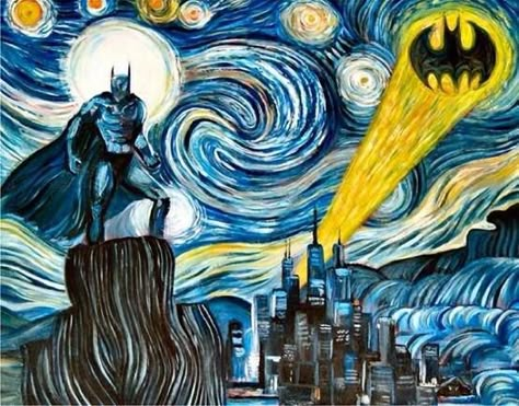 Batman Starry Night @whiltyjr6 it's our favorites together lol The Starry Night, Art Parody, Superhero Comics, Starry Night Van Gogh, Friday Night Lights, Batman Art, Arte Inspo, Wow Art, Arte Fantasy