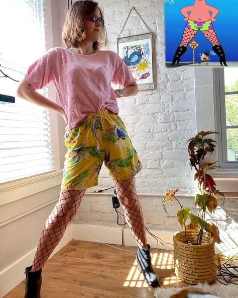 being stuck at home: 👎🏼 being stuck at home with someone who will model a patrick star inspired fit for you: 👍🏼👍🏼👍🏼 #lookoftheday #ootd #shopsecondhand #sustainablefashion #spongebob #patrickstar #grungeaesthetic #littleamulets Star Outfit, Stuck At Home, Patrick Star, Sponge Bob, Grunge Aesthetic, Sustainable Fashion, Sustainability, Capri Pants, At Home