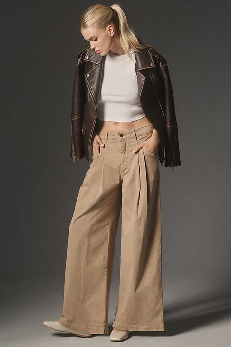 Maeve Oversized Wide-Leg Chino Pants Wideleg Pants Outfit, Wide Leg Pants Outfit Casual, Beige Pants Outfit, Paris Outfit Ideas, Chino Pants Women, Wide Leg Pants Outfits, Pants Outfit Casual, Chic Pants, Beige Pants