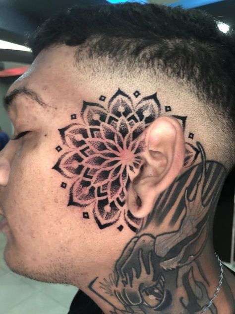 Face tattoo Mandala Face Tattoo, Face Tats, Face Tattoo, Mandala Tattoo, Tattoo Sketches, Tatting, Collage, Tattoos, Pins