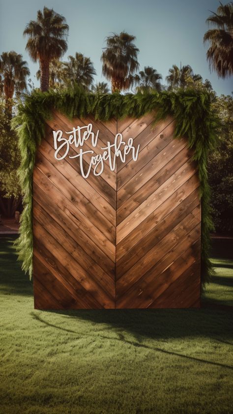 Add a touch of modern rustic charm to your wedding or engagement photos. Rustic photo zone will be great for wedding or engagement party. White Better together sign is perfect addition to this wooden backdrop board. Natural earth colors makes this backdrop welcoming, wooden materials with beautiful grain adds warmth to any space. Better together words gives love vibe to this charming photo booth. Cut out sign can be placed above your bed in bedroom when wedding party is over. Engagement Party Wooden Backdrop, Wedding Photo Wall Backdrop, Photo Zone Ideas, Engagement Party White, Wedding Photo Zone, Better Together Sign, Bed In Bedroom, Backdrop Board, Wedding Signs Rustic