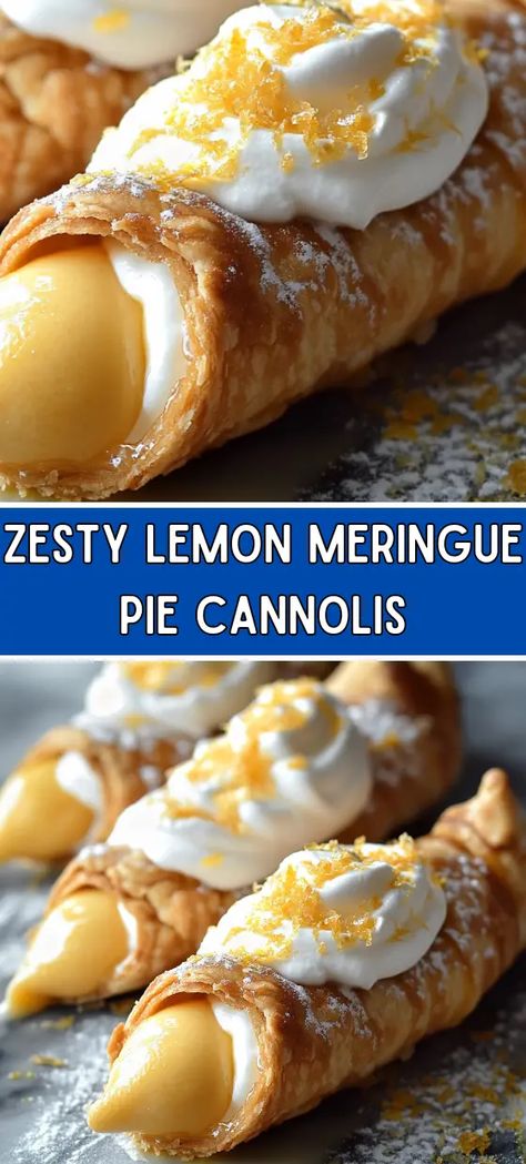 Zesty Lemon Meringue Pie Cannolis Lemon Meringue Cannoli, Zesty Lemon Meringue Pie Cannolis, Lemon Meringue Pie Cannoli, Lemon Cannoli, Apple Cinnamon Muffins Recipe, Lemon Meringue Cookies, Lemon Meringue Pie Recipe, Toasted Meringue, Italian Cannoli