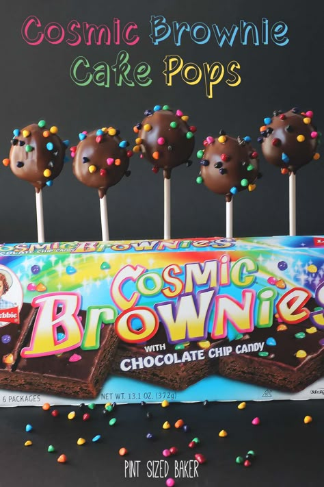 Cosmic Brownie Cake Pops Cosmic Brownie Cake Pops, Cosmic Brownie Truffles, Cake Pop Birthday Ideas, Cosmic Brownie Cheesecake, Bakesale Ideas Easy, Cake Pop Flavor Ideas, Filled Cake Pops, Cosmic Brownie Cake, Cake Pops Flavors