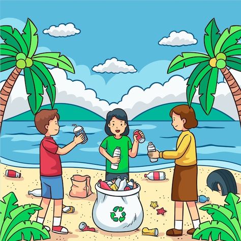 People cleaning beach Free Vector | Free Vector #Freepik #freevector #people #green #nature #beach Cleaning The Beach Drawing, Clean Environment Drawing Poster, Makataong Kilos Poster Easy, People Cleaning The Environment Drawing, Makataong Kilos Picture, Makataong Kilos Drawing, People Cleaning Drawing, Cleaning Environment Drawing, Makataong Kilos Drawing Easy