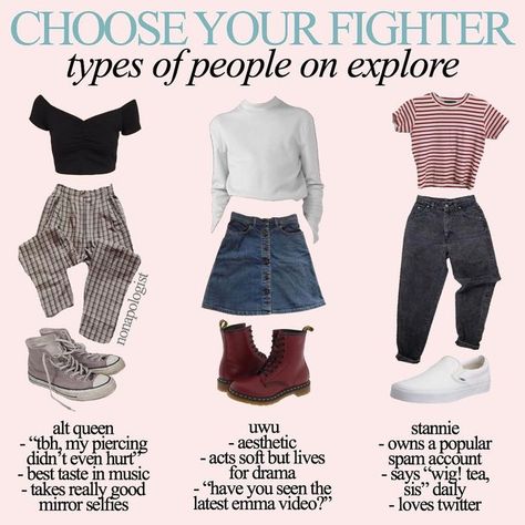 Choose A Girlfriend, Types Of Aesthetics List, 1970 Clothing, Aesthetics List, Fashion Styles Types, Choose Your Fighter, Moda Grunge, Types Of Aesthetics, Aesthetic Types