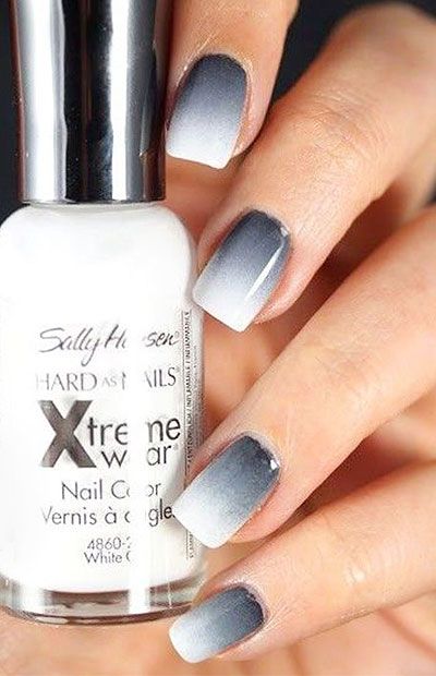 Nail Art Ombre Color Combos, French Nail Designs Ombre, Silver Blue Ombre Nails, Two Tone Nails Ombre, Ombre Nail Colors Ideas Winter, Acrylic Ombre Nail Designs Short, 2 Color Ombre Nails, Ambre Nails Dip Powder, Gray And White Ombre Nails