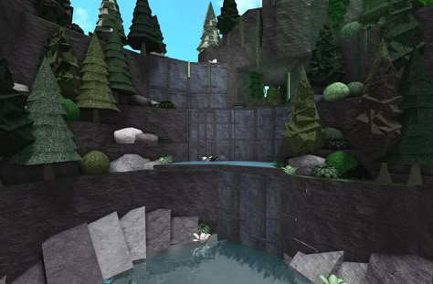 Bloxburg Hidden House, Hillside Layout Bloxburg, Bloxburg Campsite Ideas, Bloxburg Campsite Layout, Camp Bloxburg, Bloxburg Forest Ideas, Bloxburg Campsite, Bloxburg Mountain House, Cabin Bloxburg