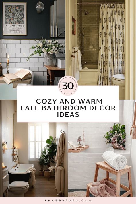 30 Cozy And Warm Fall Bathroom Decor Ideas Neutral Cozy Bathroom, Warm Cozy Bathroom Ideas, Warm Bathroom Design, Warm Toned Bathroom, Cozy Bathroom Aesthetic, Cozy Bathroom Decor, Bathroom Tub Decor, Cozy Bathrooms, Autumn Bathroom Decor