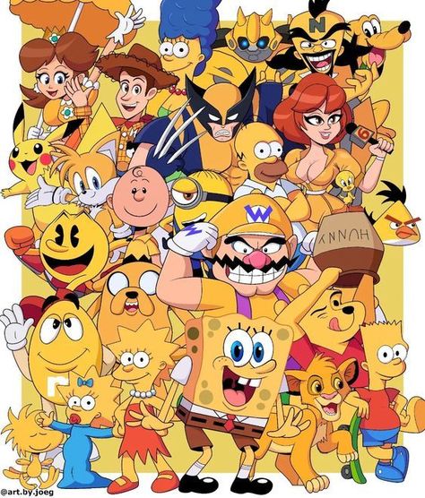 Yellow Cartoon Characters Yellow Characters Cartoon, Characters Photography, Yellow Cartoon Characters, Yellow Characters, Crossover Fanart, Color Wheel Art, Colored Characters, Yellow Cartoon, Mouse Pictures