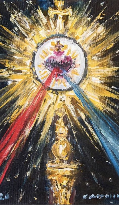 Divine Mercy Painting, Catholic Painting Ideas, Embeleco Day, Monstrance Art, Catholic Art Paintings, Catholic Art Aesthetic, Eucharist Art, Catholic Paintings, Divine Mercy Jesus