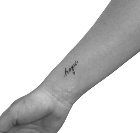 Hope tattoo #simplicity #smalltattoo #art Simplicity Tattoos, Tattoo Cursive, Wrist Tattoos Girls, Minimalist Tattoo Meaning, Hope Tattoo, One Word Tattoos, Cursive Tattoos, Saved Tattoo, Writing Tattoos