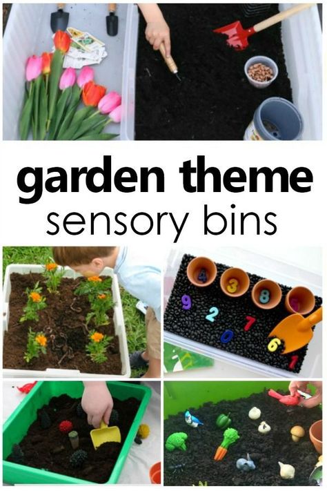 Garden Sensory Bins for Spring and Summer Sensory Play #summer #spring #gardentheme #preschool #kinder Preschool Spring Sensory Bin, Childcare Themes, Growth Activities, Garden Sensory, Garden Video, Preschool Garden, Garden Activities, Kids Garden, Toddler Sensory