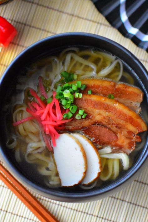 How To Make Okinawa Soba (Sōki Soba) Deep Fried Fish, Pork Belly Slices, Pork Broth, Soup Stock, Stir Fry Noodles, Pickled Ginger, Japanese Recipes, Fish Cake, Everyday Meals