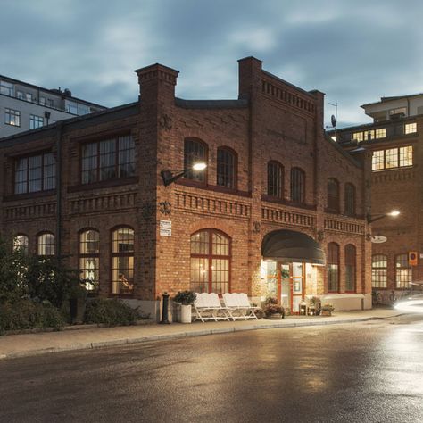 Swedish Restaurant, Industrial Decay, Loft Exterior, Factory Exterior, Warehouse Loft, Public Space Design, Brick Architecture, English Factory, Modern Vintage Home