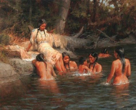 Bath time Native Women, Indian Artwork, Flipagram Instagram, Native American Pictures, Wilde Westen, Indian Art Gallery, Native American Artwork, Female Art Painting, American Painting