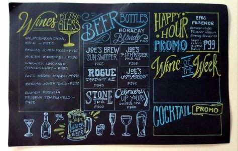 Bistro Chalkboard Art, Beer Board Chalkboard, Beer Chalkboard Art, Chalkboard Menu Board, Chalk Menu, Chalkboard Typography, Menu Board Design, Funny Bar Signs, Blackboard Art