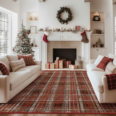 Plaid Bedroom, Aesthetic Color Palette, Afghan Carpet, Christmas Rug, Tree Home Decor, Plaid Rug, Modern Farm House, Board Panda, Cozy Christmas Decor