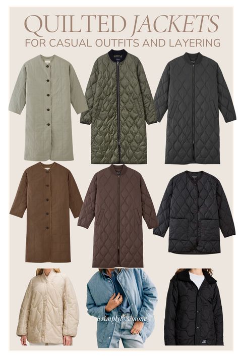 Best Quilted Jackets for Women Roundup Quilted Coat Outfit, Quilted Jackets For Women, Quilted Jacket Outfit, Quilted Long Jacket, Spring Coats, Spring Layering, Ski Outfits, Outfit Ideas Winter, Chambray Jacket