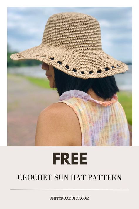 Beginner friendly, stylish to wear, this crochet sun hat is perfect for everyone from beginner to crochet pro alike. Here's the free crochet pattern and a step-by-step video tutorial. Hope you enjoy! #crochetsunhat #freecrochetpattern #crochetsummerhat Summer Hat Crochet Pattern, Crocheted Sun Hat, Crochet Sun Hat Pattern Free, Crochet Sun Visor Free Pattern, Crochet Straw Hat Pattern Free, Crochet Hats With Brim Free Pattern Easy, Sunhat Crochet Pattern Free, Crochet Wide Brim Hat, Crochet Cotton Sun Hat Free Pattern