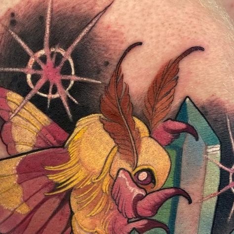 🌙🌿juniper🌿🌙 on Instagram: "✨Rosy Maple Moth ✨ Had the honour of tattooing the very talented @rkraiza who came to visit me at @stonesthrowtattoo" Rosy Maple Moth Tattoo, Moth Tattoos, Maple Moth, Rosy Maple Moth, Moth Wings, Moth Art, Moth Tattoo, Unusual Animals, Drawing Stuff