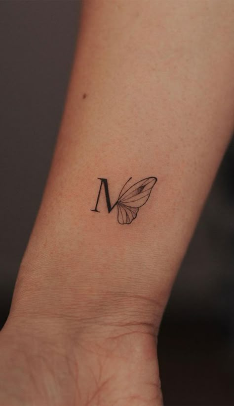 Tattoo Papillon, Tato Minimal, M Tattoos, Butterfly Tattoos For Women, Small Tattoos With Meaning, Initial Tattoo, Cute Small Tattoos, Wrist Tattoos For Women, Tattoo Ideas Female