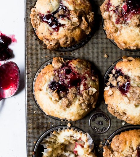 Cherry Jam Streusel Muffins - DisplacedHousewife Muffin Base, Streusel Muffins, Cherry Jam, Muffin Streusel, Frozen Cherries, Dried Cherries, Pancakes And Waffles, Cookies Recipes Chocolate Chip, Wholesome Food