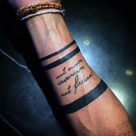 Solid Black Mens Armband Tattoo With Quote Cursive Lettering Design Armband Tattoo Mann, Tattoos Arm Mann, Armband Tattoos For Men, Band Tattoo Designs, Armband Tattoo Design, Tattoo Inspiration Men, Omerta Tattoo, Arm Band Tattoo, Tattoo Bracelet