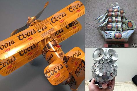 Beer Can Art Projects, Beer Can Christmas Ornaments, Beer Can Art Diy, Beer Can Art Ideas, Beer Can Crafts Diy, Beer Can Ideas, Beer Cans Crafts Ideas, Soda Can Crafts Diy, Beer Can Crafts