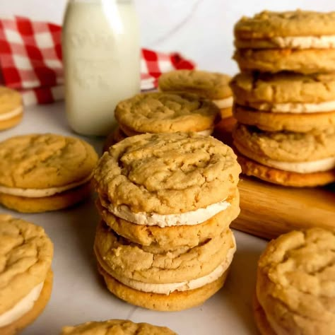 Peanut Butter Whoopie Pies (Amish Recipe) - Amish Heritage Almond Flour Whoopie Pies, Whoopie Pies With Buttercream Filling, Peanut Butter Cream Pie Cookies, Chocolate Peanut Butter Whoopie Pies, Whoopie Pie Cookies, Amish Whoopie Pies, Snickerdoodle Whoopie Pies, Peanut Butter Whoopie Pie Filling, Fall Whoopie Pies