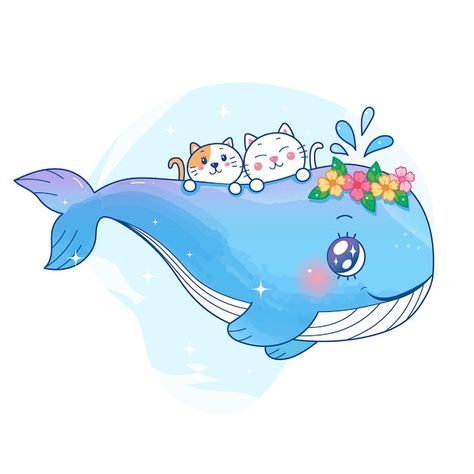 Cute dibujos animados de ballenas y gato... | Premium Vector #Freepik #vector #kawaii-animales #gato-kawaii #dibujos-animados #dibujos Cats Cartoon, Cute Whale, Pink Whale, Cute Whales, Kawaii Cat, Cartoon Cat, Premium Vector, Cute Art, Vector Art