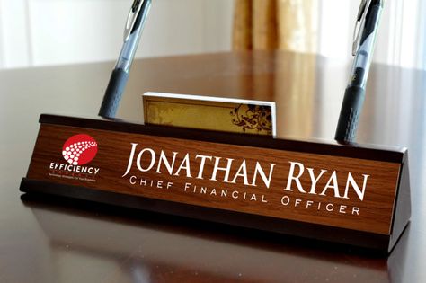 Custom Desk Name Plates, Personalized Desk Name Plate, Office Desk Name Plates, Brown Plates, Desk Plates, Name Plate Design, Personalized Name Plates, Unique Desks, Cherry Stain