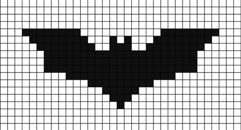 A pixel art template of the Batman Begins logo, the 2005 film (movie for American's). Pixel Art Pattern Batman, Batman Grid Pattern, Batman Bead Pattern, Rsr Pixel Art, Batman Pixel Art Grid, Bat Pixel Art, Square Paper Drawing, Batman Minecraft, Pixel Art Black And White