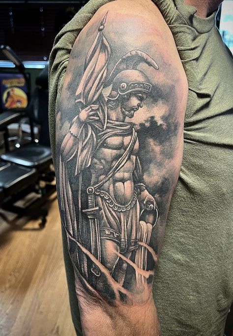 St Florian Tattoo Sleeve, St Florian Firefighters, Firefighter Skull Tattoo, Saint Florian Tattoo, St Florian Tattoo, Firefighter Tattoo Ideas, Fire Department Tattoos, Firefighter Tattoo Sleeve, Fireman Tattoo