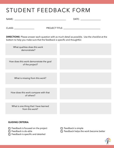 Do you know what researchers have discovered to be the most powerful form of assessment for students?High quality feedback.And we're not talking small potatoes when it comes to impact.  High quality feedback can increase student learning by up to 50% - that's HUGE!  It's more than double the effect Self Evaluation Employee, Feedback Template, Student Feedback, Self Evaluation, Employee Feedback, Questionnaire Template, Student Picture, Survey Template, Evaluation Form