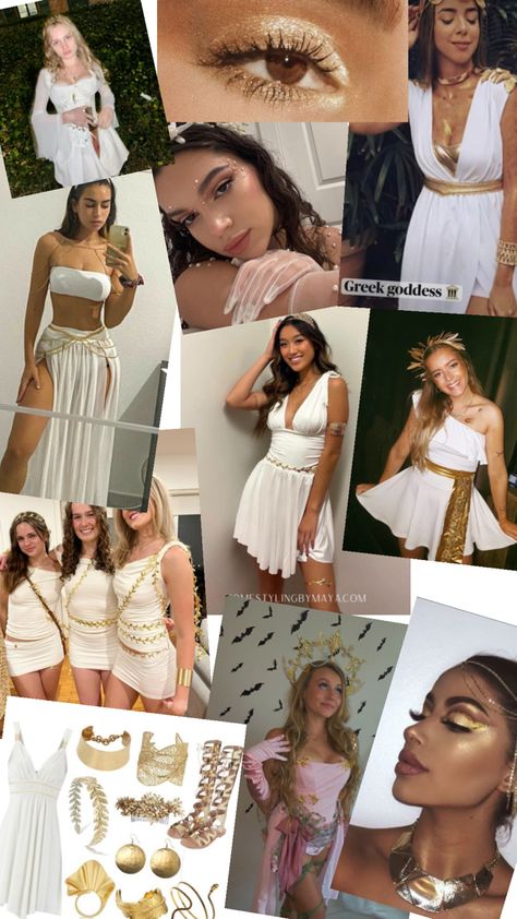 Goddess Costume Makeup, Goddess Costume Halloween, Greek Goddess Halloween, Greek Goddess Outfit, Greek Goddess Costume Halloween, Goddess Halloween Costume, Goddess Halloween, Character Halloween Costumes, Popular Halloween Costumes