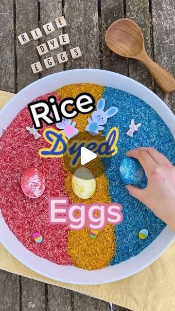 Celena Kinsey on Instagram: "I post this video EVERY year because it is legitimately the only way I like dyeing Easter eggs and if you haven’t tried it yet, here’s your sign to do it! 

It’s super fun for toddlers to join in too, plus I just love that it’s an easy way to dye rice for sensory play.  This rice also lasts for years so just store it in a ziploc bag and you’re good to go. To set the color, add a tsp of vinegar to your rice first, then add the food coloring and egg! 

#sensory #easter #easteregg #eastereggs #eastercrafts #easterholidays #diyeaster #easteractivity #ideasforkids #sensoryactivity" Rice And Eggs, Sensory Rice, Kids Mess, Easter Toddler, Dye Easter Eggs, Easter Baskets For Toddlers, Easter Egg Dye, Future Children, Slime Videos