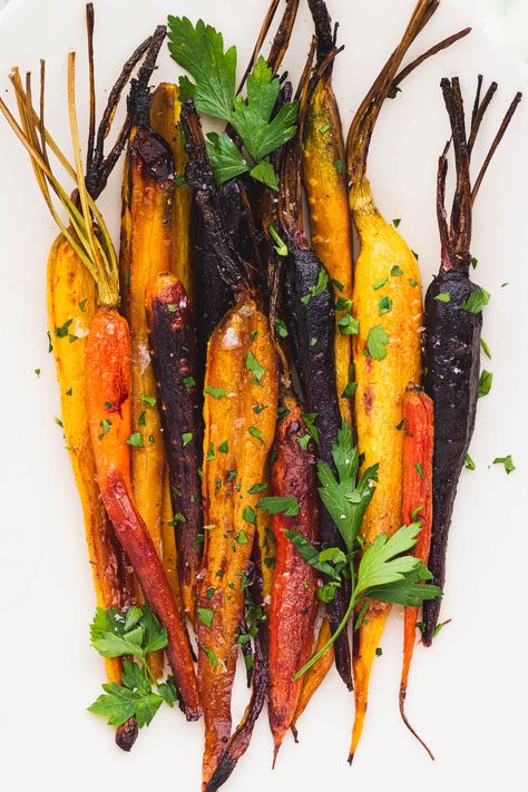 Maple Balsamic Roasted Carrots - Dish 'n' the Kitchen Roasted Beets And Carrots Balsamic, Maple Carrots, Balsamic Roasted Carrots, Balsamic Glazed Carrots, Balsamic Carrots Roasted, Roasted Beets And Carrots, Maple Roasted Carrots, Carrot Dishes, Maple Syrup Glaze