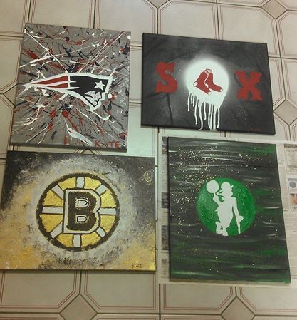 New England Patriots,Boston, Celtics, Red Sox, Bruins. Sometimes I paint gifts for Christmas when I am poor. HAHA Patriots Painting, Patriot Football, Football Painting, Baseball Things, Football Paintings, Artsy Vibe, Art Club Ideas, Team Crafts, Football Canvas